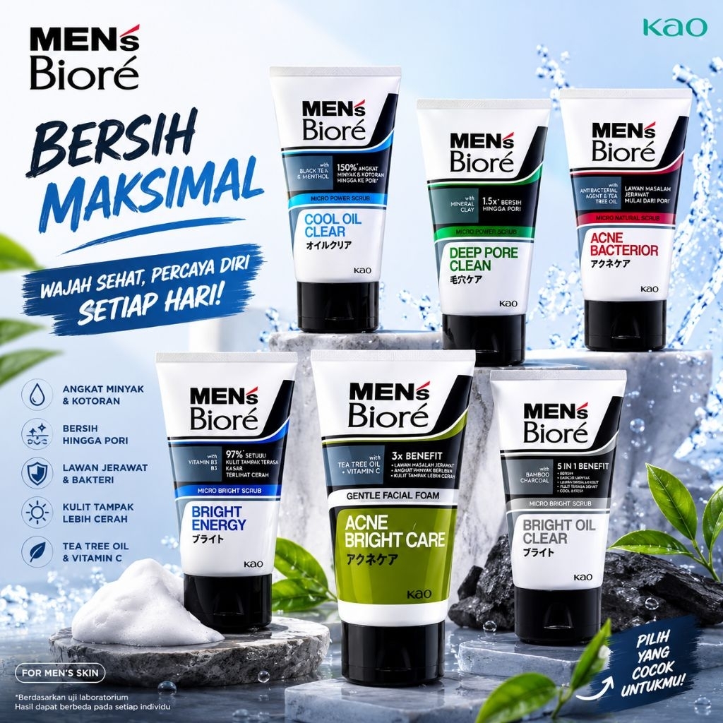 Men's Biore Scrub Facial Wash Sabun Cuci Muka Pria Mens Biore Sabun Wajah Pria Original