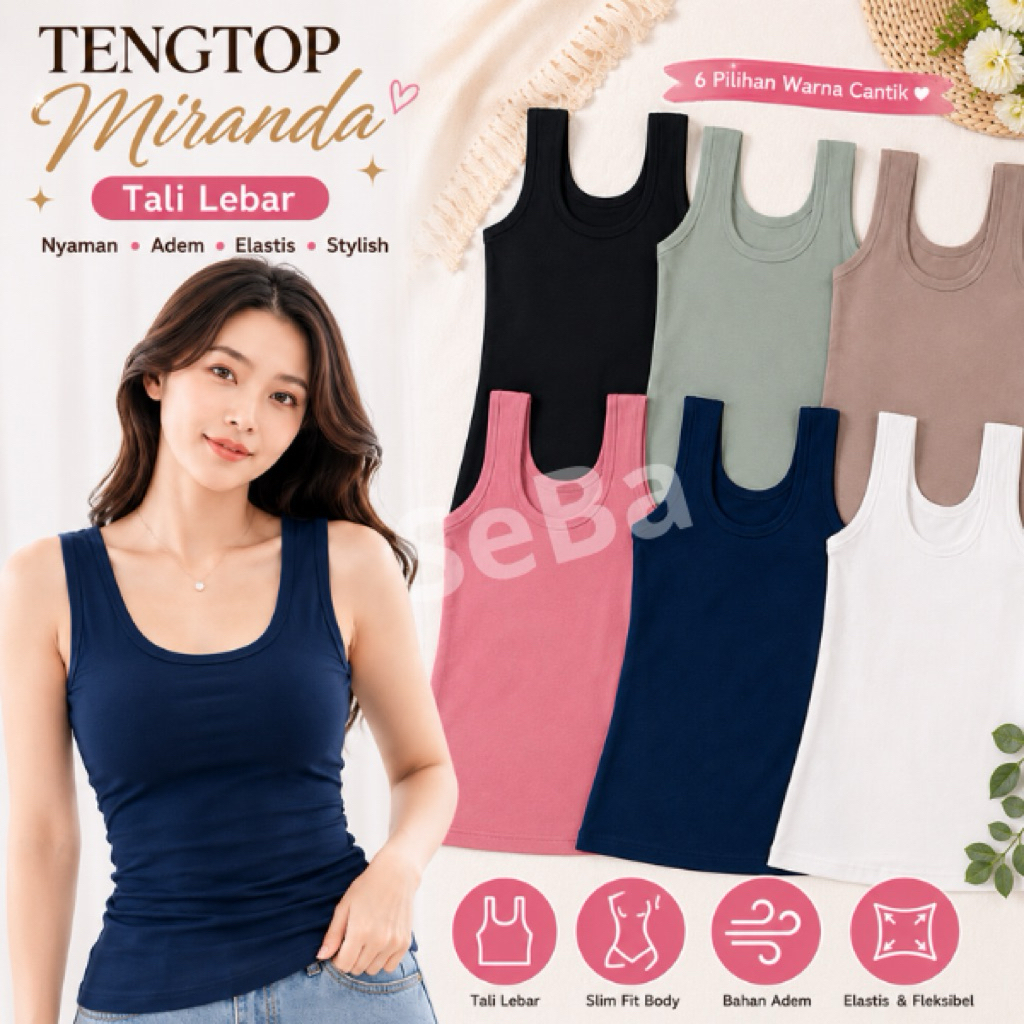Tengtop Miranda Tali Lebar 6169 / Atasan Wanita Spandex Rayon / Tanktop Miranda Premium