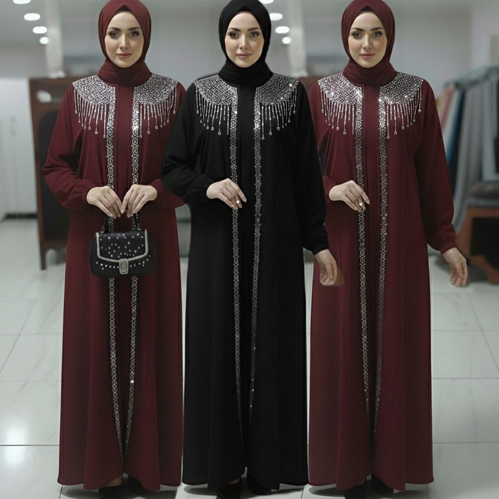 Baju Muslim Abaya Payet Swarovski Baju Gamis Crinkle Airflow Baju Muslim Perempuan