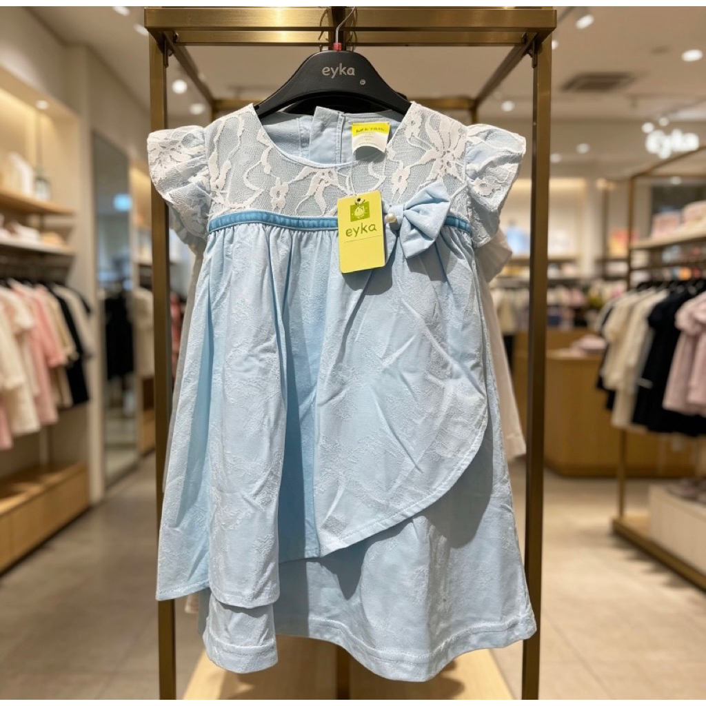 Eyka Baby Dress Biru Muda dengan Renda Cantik dan Pita Cantik untuk Bayi Perempuan