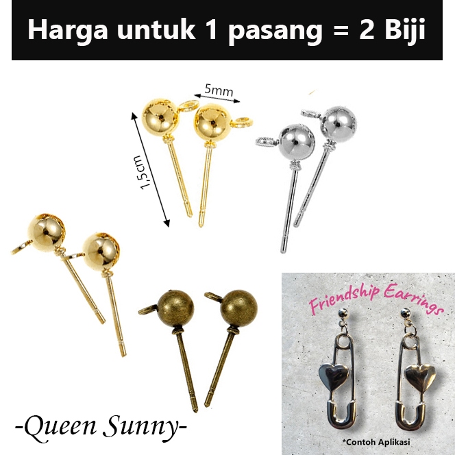 1 Pasang (2 Biji) Anting Tusuk Bola Manik Bulat Model Baru / Anting Stud Aksesoris Jewelry Perhiasan
