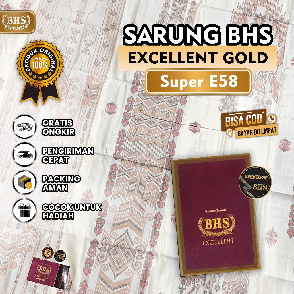 Sarung BHS Excellent Super Gold E58  Jacquard Songket JGP, JGO, JGQ