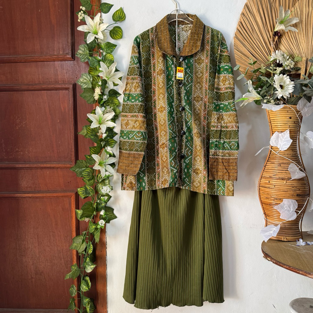 Set Batik rok hijau Plisket