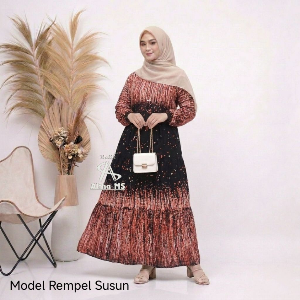 Gamis Batik Premium Wanita Twill Ori Tebal Adem Jatuh Tidak Nerawang Busui Friendly Resleting Dress 
