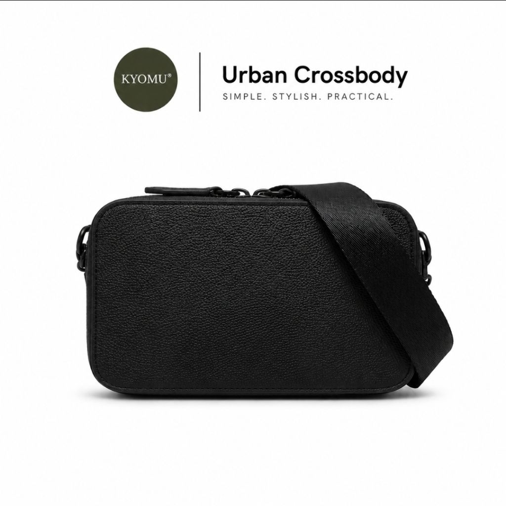 KYOMU" Tas Unisex Camera Snapshot Selempang Bag Fullblack Tas Leather Pu