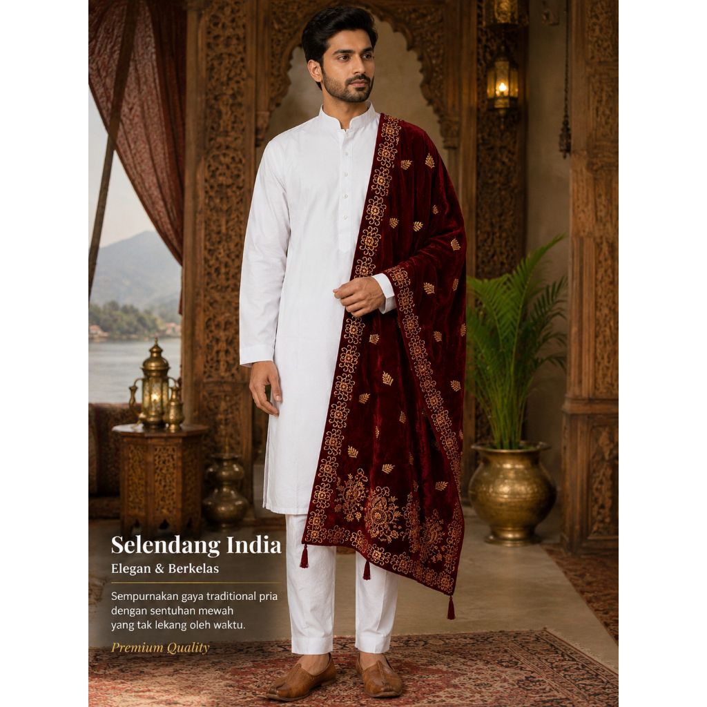 Dupata Selendang Pria Cowok Syal Kurta Sherwan Bludru Baldu Pengantin India PREMIUM