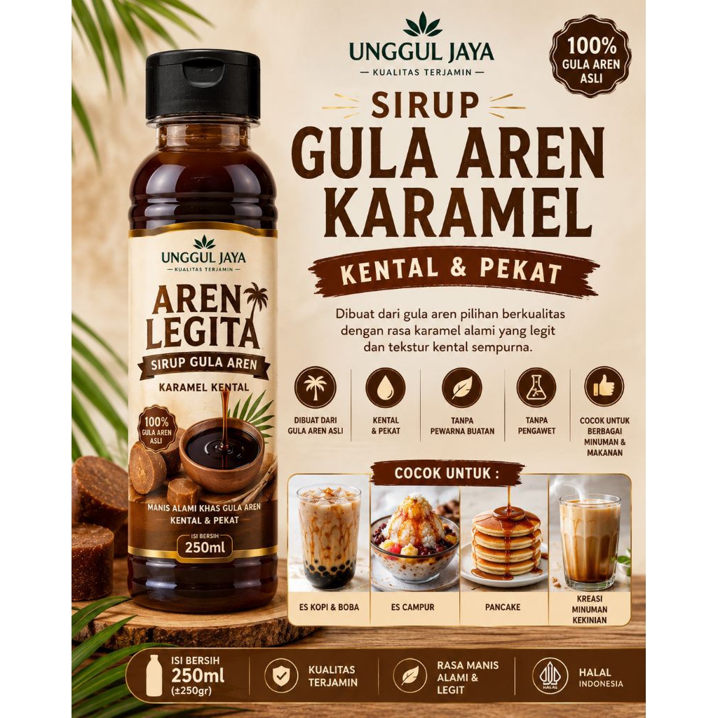 Gula Aren karamel Cair LEGITA unggul jaya 250ml - Pemanis Alami, Kaya Nutrisi, Ramah Diet