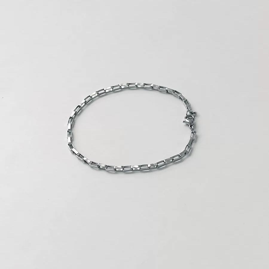 BESTPROMO Gelang Kotak Panjang Titanium Silver Pria Wanita Unisex Anti Karat Gelang Minimalis