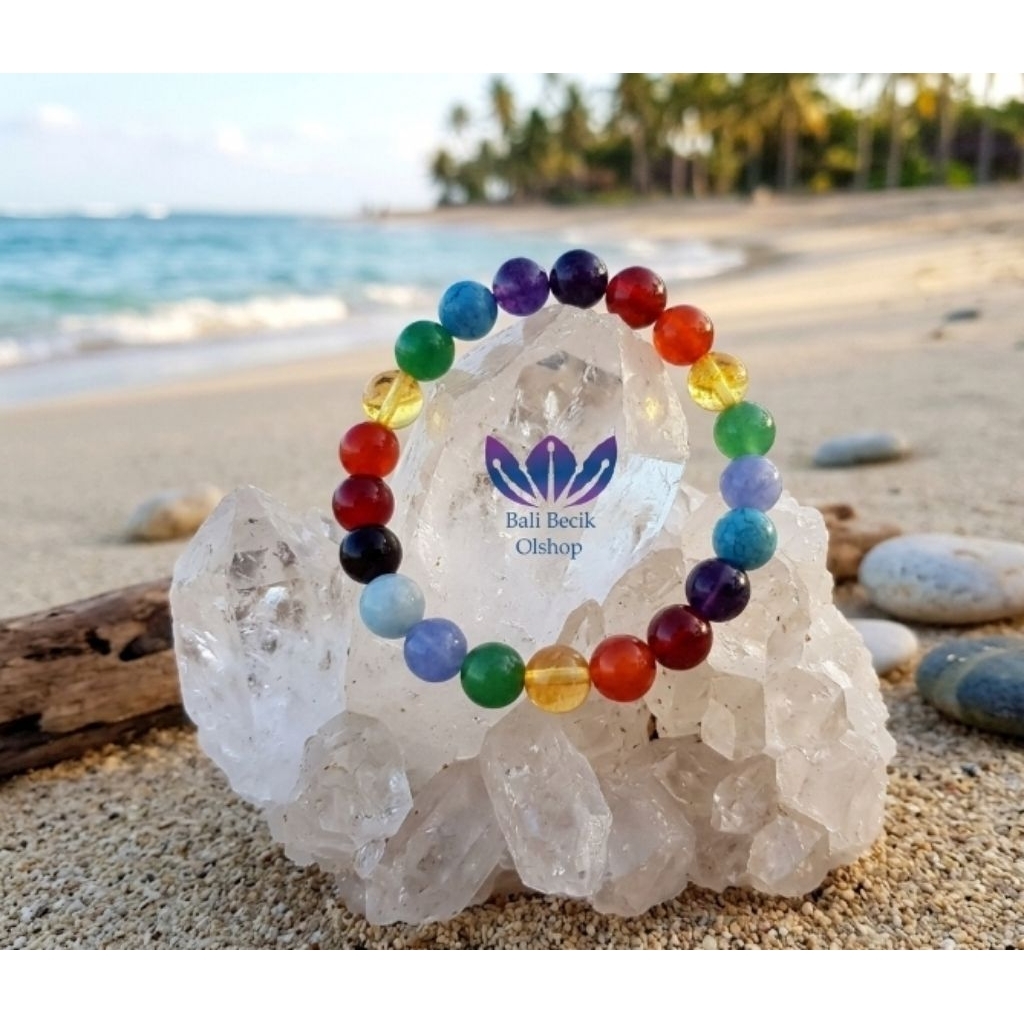 100% Gelang Batu Alam 7 Cakra Chakra ASLI 8mm