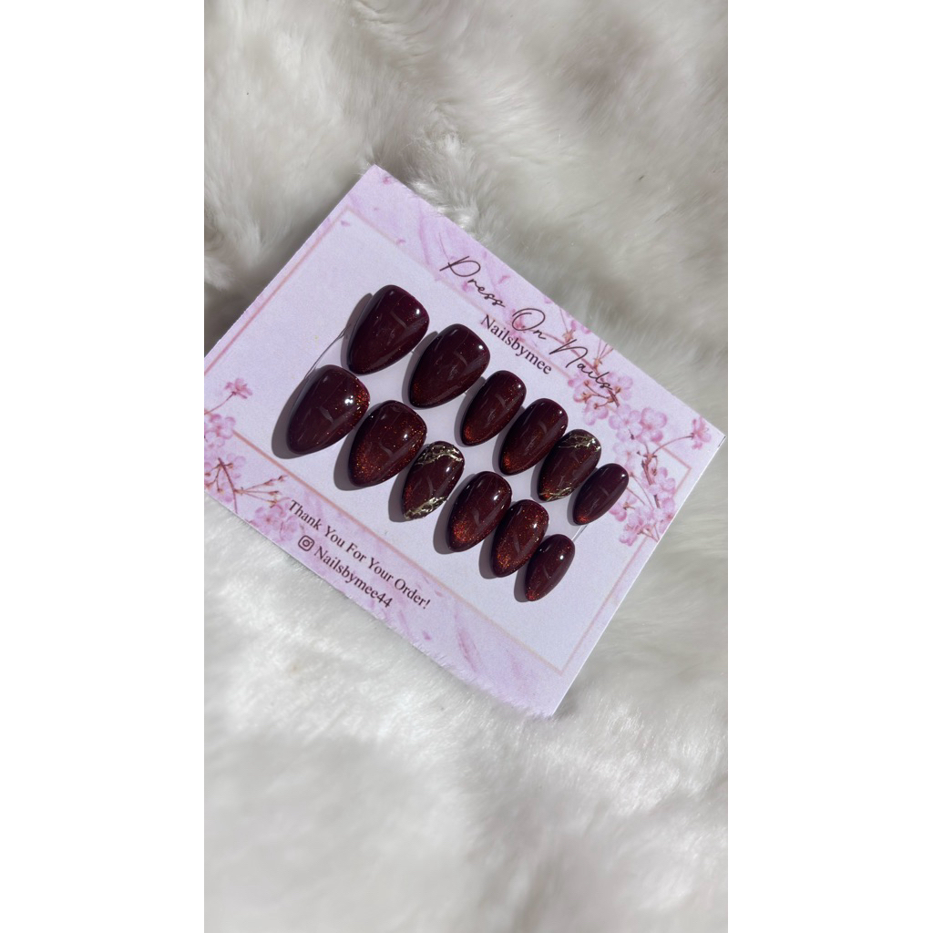 Kuku Palsu cat eye dark maroon chrome gold