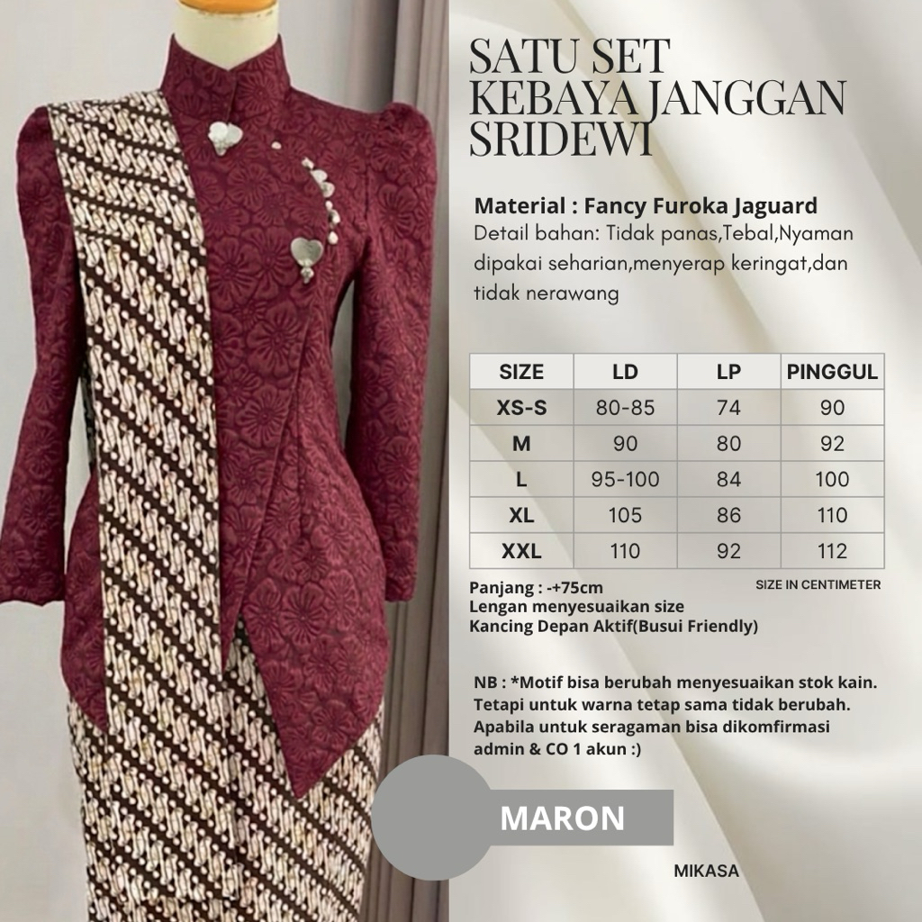 SATU SET Kebaya Janggan Sridewi/Kebaya satu set Rok span dan slendang free bros cantik