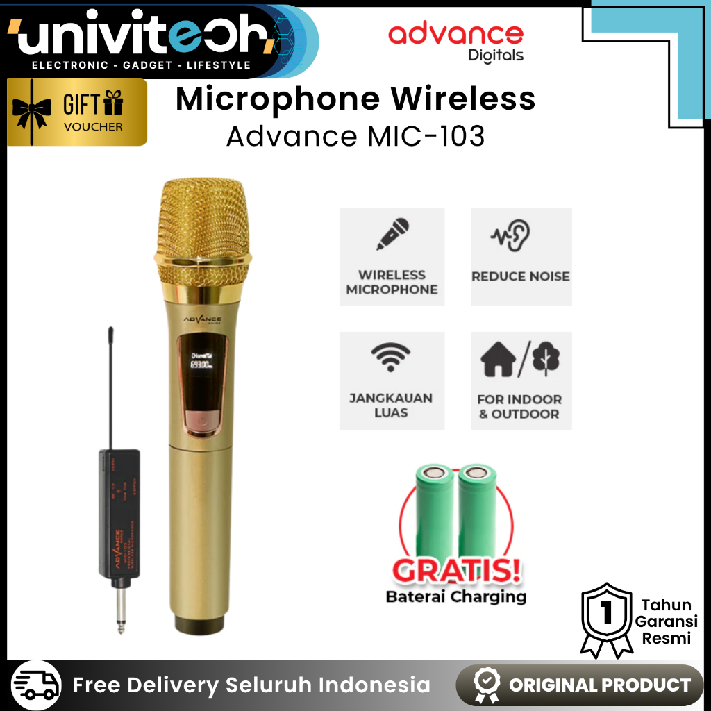 Advance Wireless Microphone MIC 103 Mic Wireless Tanpa Kabel Baterai Charging Low Noise Mikrofon