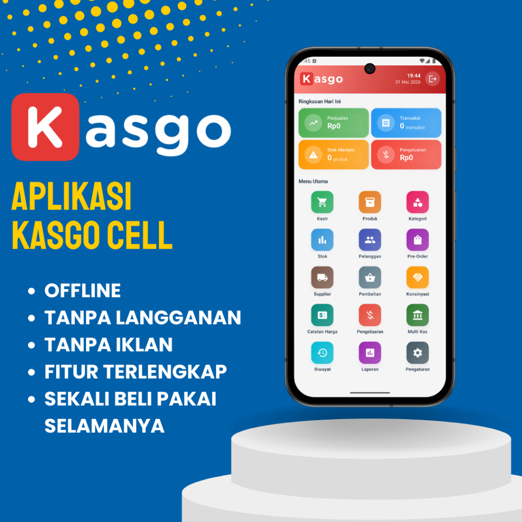 APLIKASI KASIR KONTER ANDROID KASGO - SOFTRE SISTEM PROGRAM APK POS KASIR COUNTER PULSA PPOB BRILINK