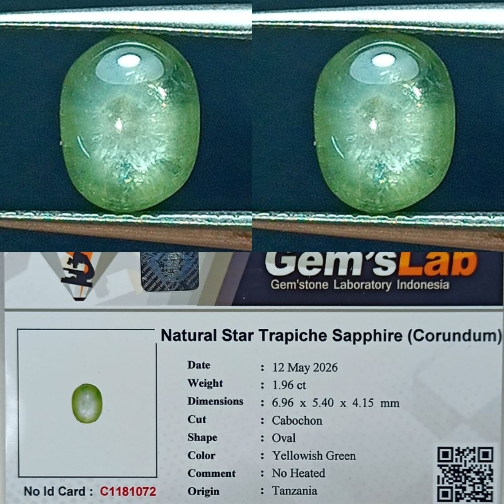 natural star trapiche sapphire yellowish green no heated tanzania memo GLI