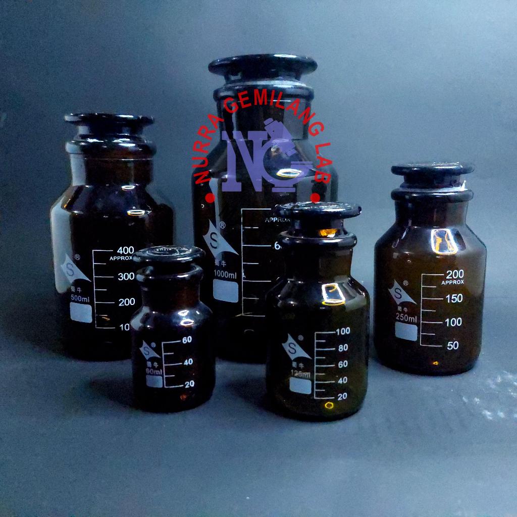 Botol Reagent Gelap Tutup Kaca Ukuran 800 ml - 1000 ml | Botol Pereaksi Kaca Coklat | Botol Kaca 1 l