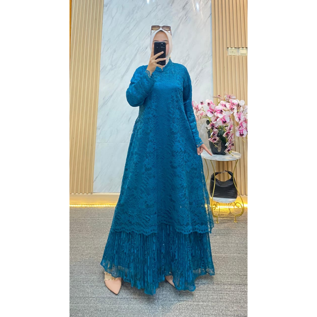 GAMIS MALAYSIA BROKAT PRISKET SERAGAMAN JUMBO STANDAR PREMIUM MODEL MELAYU DRESS PESTA PLISKET MEWAH