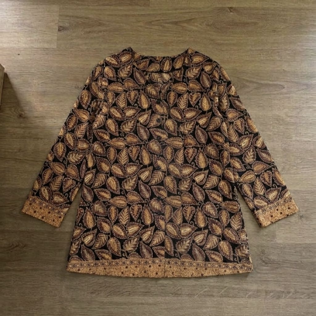 (Preloved) Atasan Batik Jumbo Oversize Wanita Blouse Kemeja Kerja Top Batik Coklat