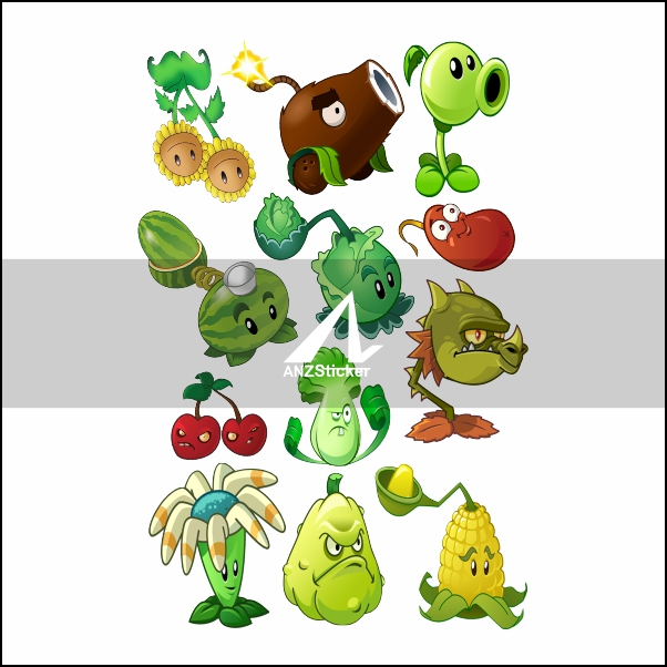 PLANTS VS ZOMBIE Sticker Dinding Vinyl White size 9 cm Tahan Air dan Pudar