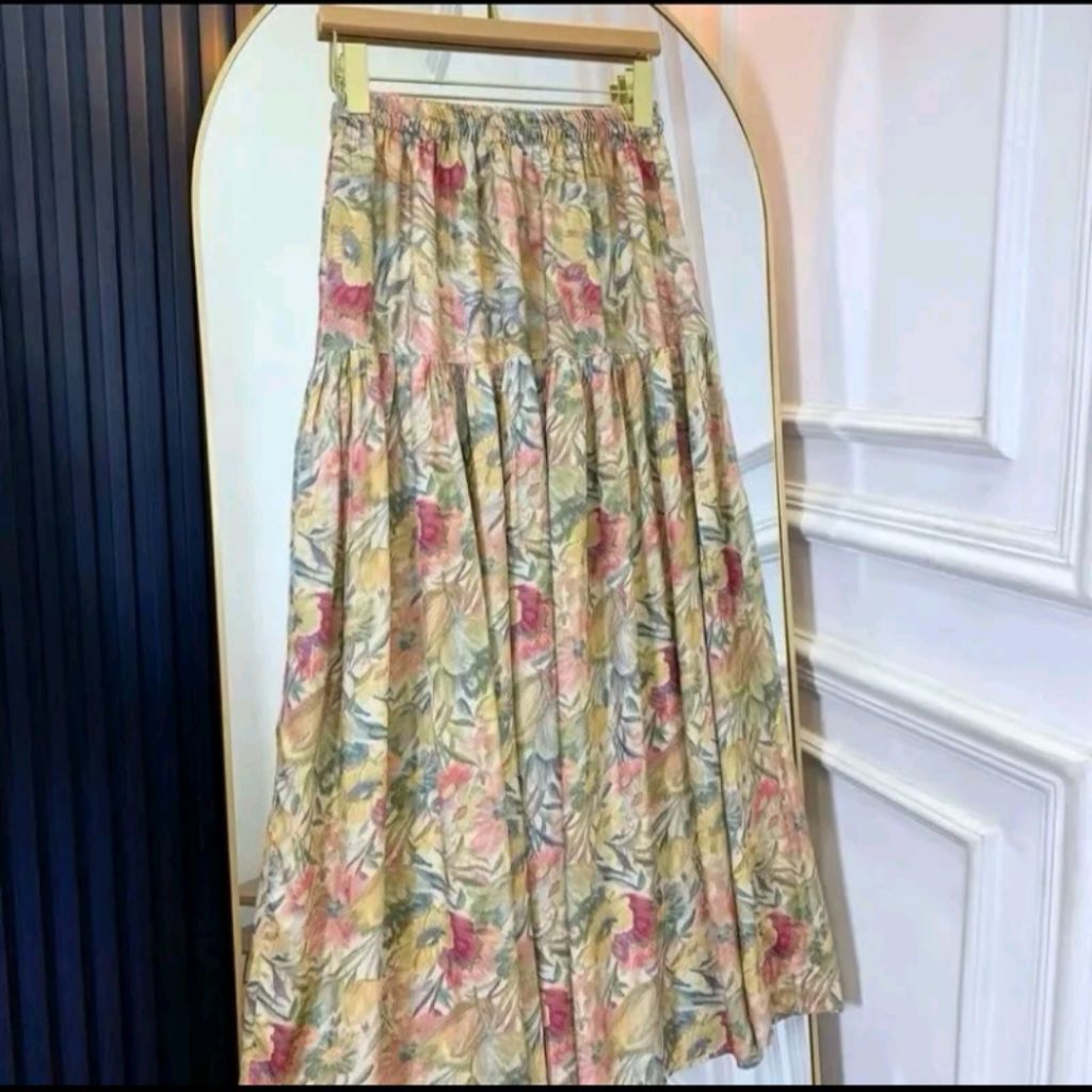 Rok Rayon Motif Bunga Korean Skirt Rok maxi Rok Panjang