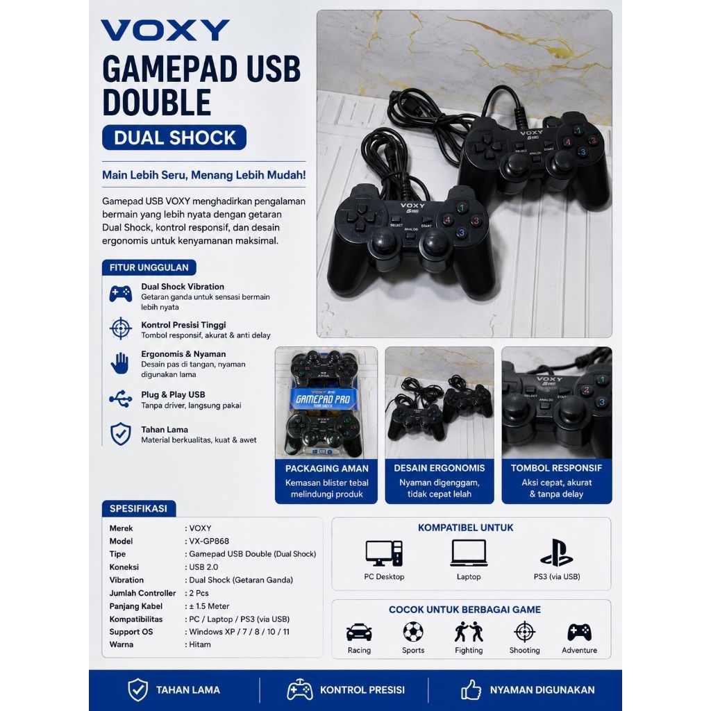 gamepad usb double getar hitam gamepad stik PC USB joystick PC LAPTOP GAMEPAD USB STIK PC