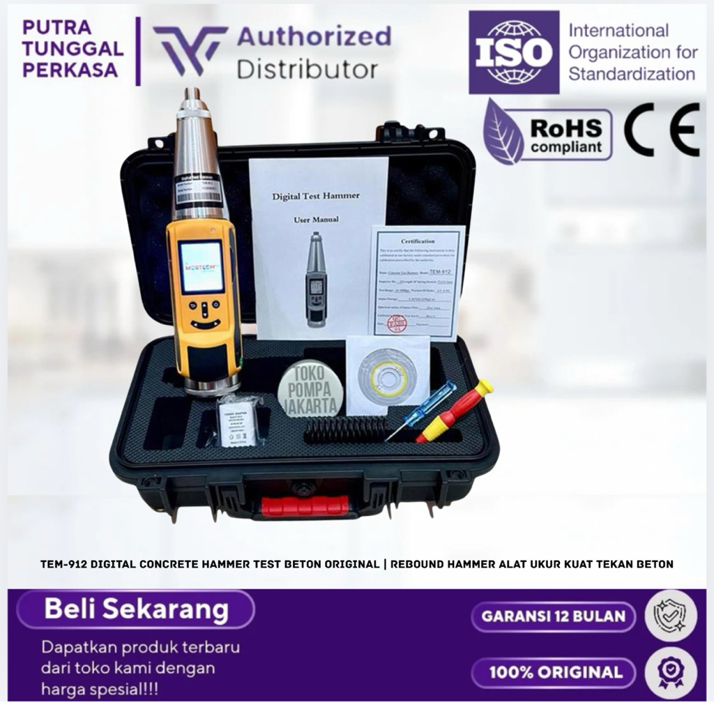 TEM-912 Digital Concrete Hammer Test Beton Original | Rebound Hammer Alat Ukur Kuat Tekan Beton