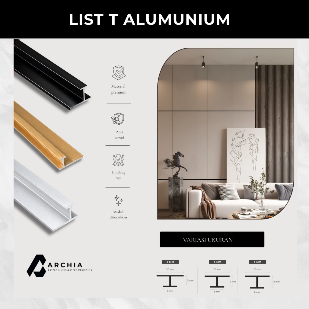 List T sambung Instalasi untuk Interior Rumah |  List T Penutup Celah Panel Alumunium