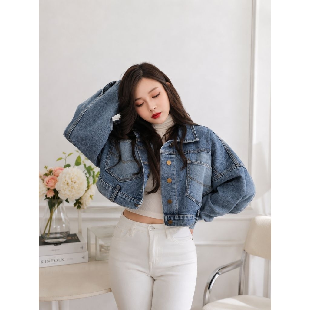 BESTGIRL JAKET JEANS CROP OVERSIZE / JAKET JEANS WANITA