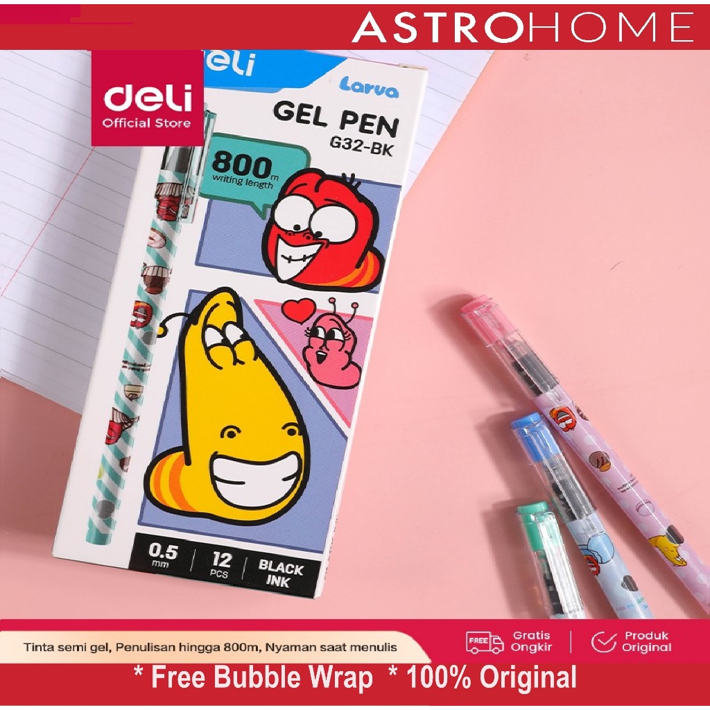 Pulpen Ballpoint Bolpoin Deli Larva School Gel Pen Pulpen Pelajar G32 0.5mm