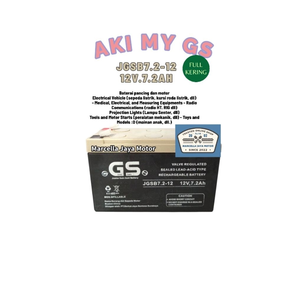 1 pcs AKI MYGSS / MY GSS / MYGS tipe JGSB7.2-12 / JGSB 7,2-12 / 12V 7,2AH / JGBS 12V - 7.2 / Aki pan