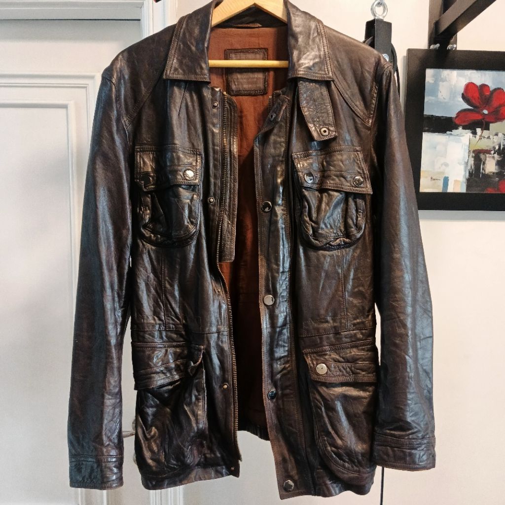 ALL SAINTS Trucker Army Motor Leather Jacket Size L