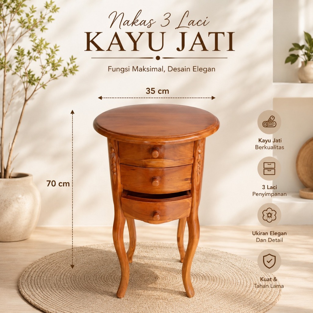 Nakas kayu jati bulat | nakas penyimpanan kayu jati