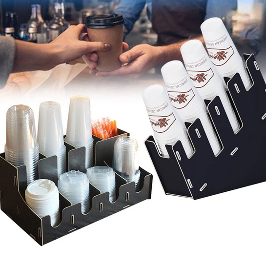 Paper Cup Holder Rack Rak Organizer Gelas Kertas Coffee Cup Dispenser Holder Kayu