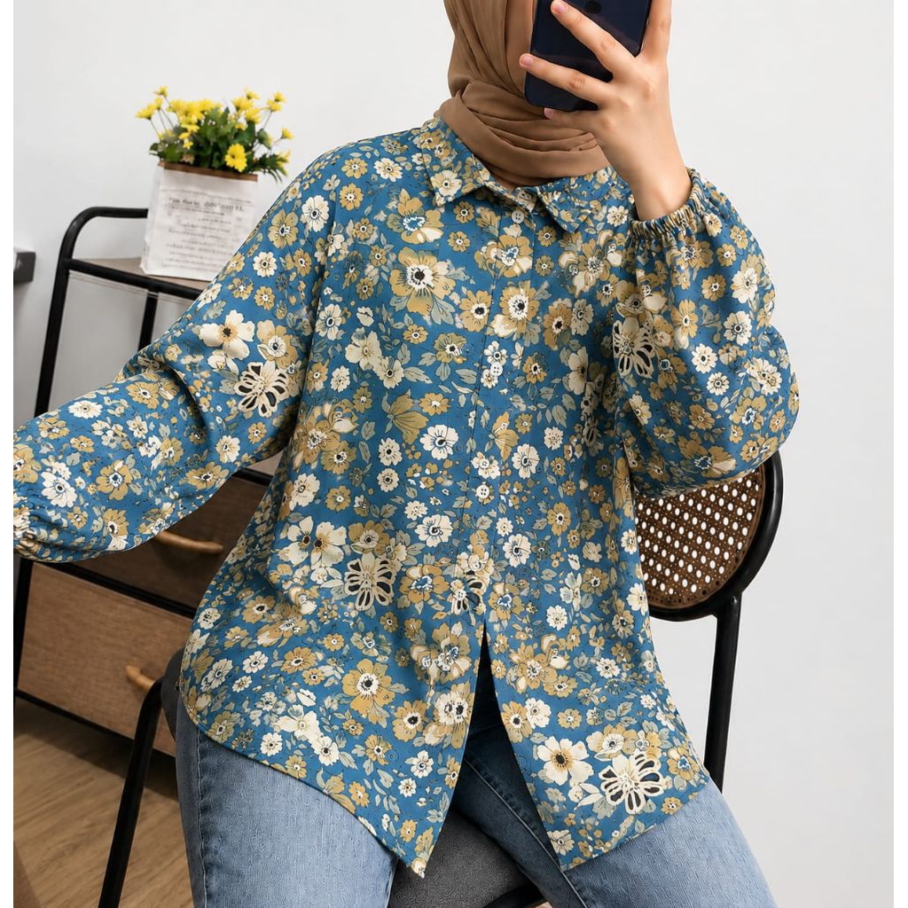 Skr Blouse Wanita Super Jumbo LD120 140 Bahan Viscose Premium Motif Bunga size fit to XXXXL