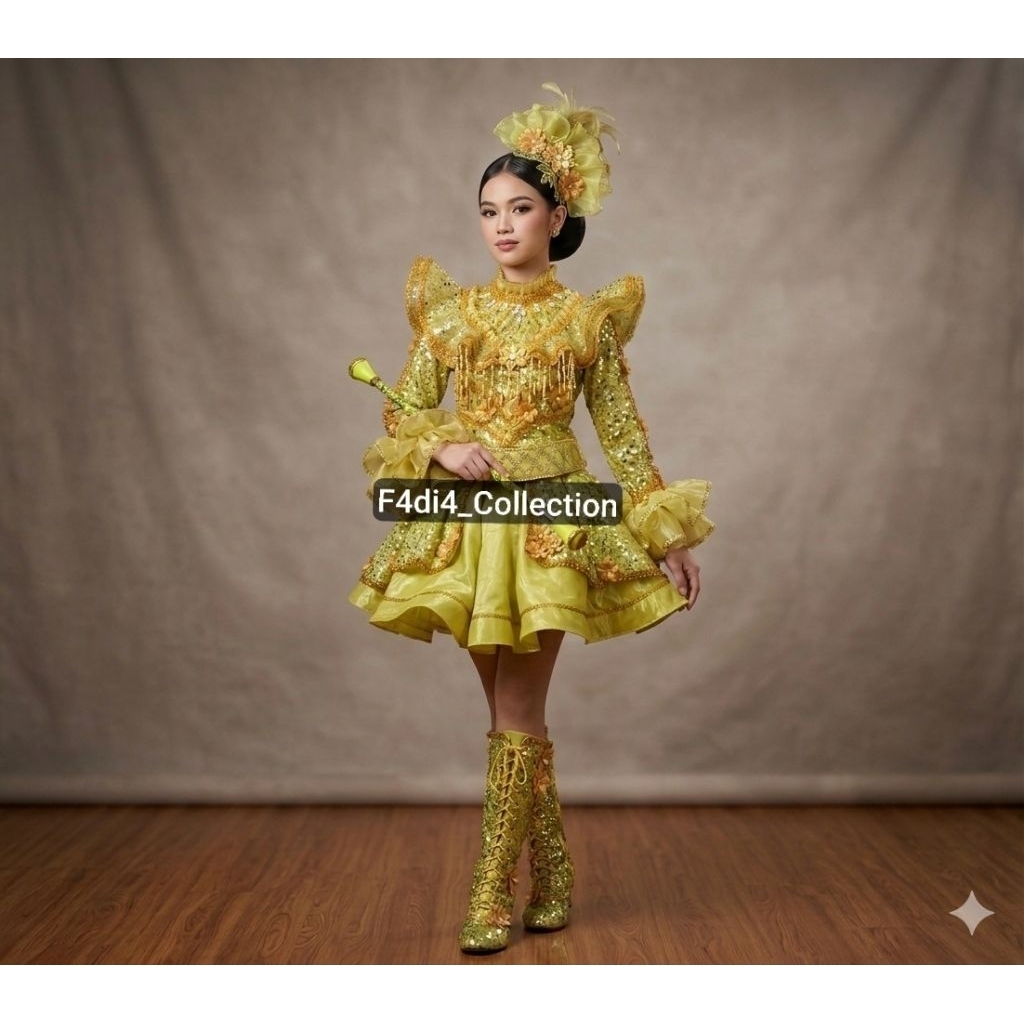 Baju Mayoret Terbaru/Baju Mayoret Krinolin Dada/Baju Mayoret Hijau Lemon×Gold/Baju Mayoret Wanita/Ma