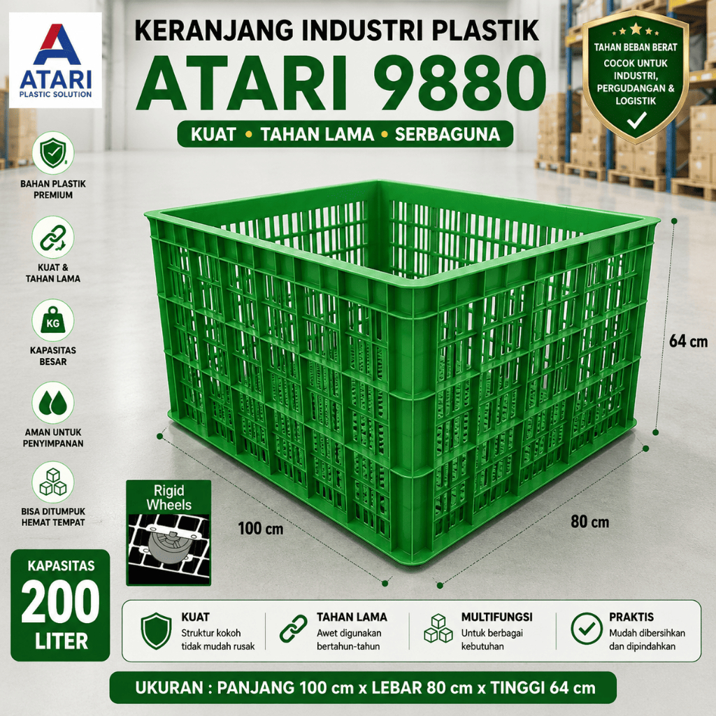 KERANJANG INDUSTRI 9911 2225 9880 LR / CONTAINER INDUSTRI RODA KONTAINER BOX PLASTIK BESAR