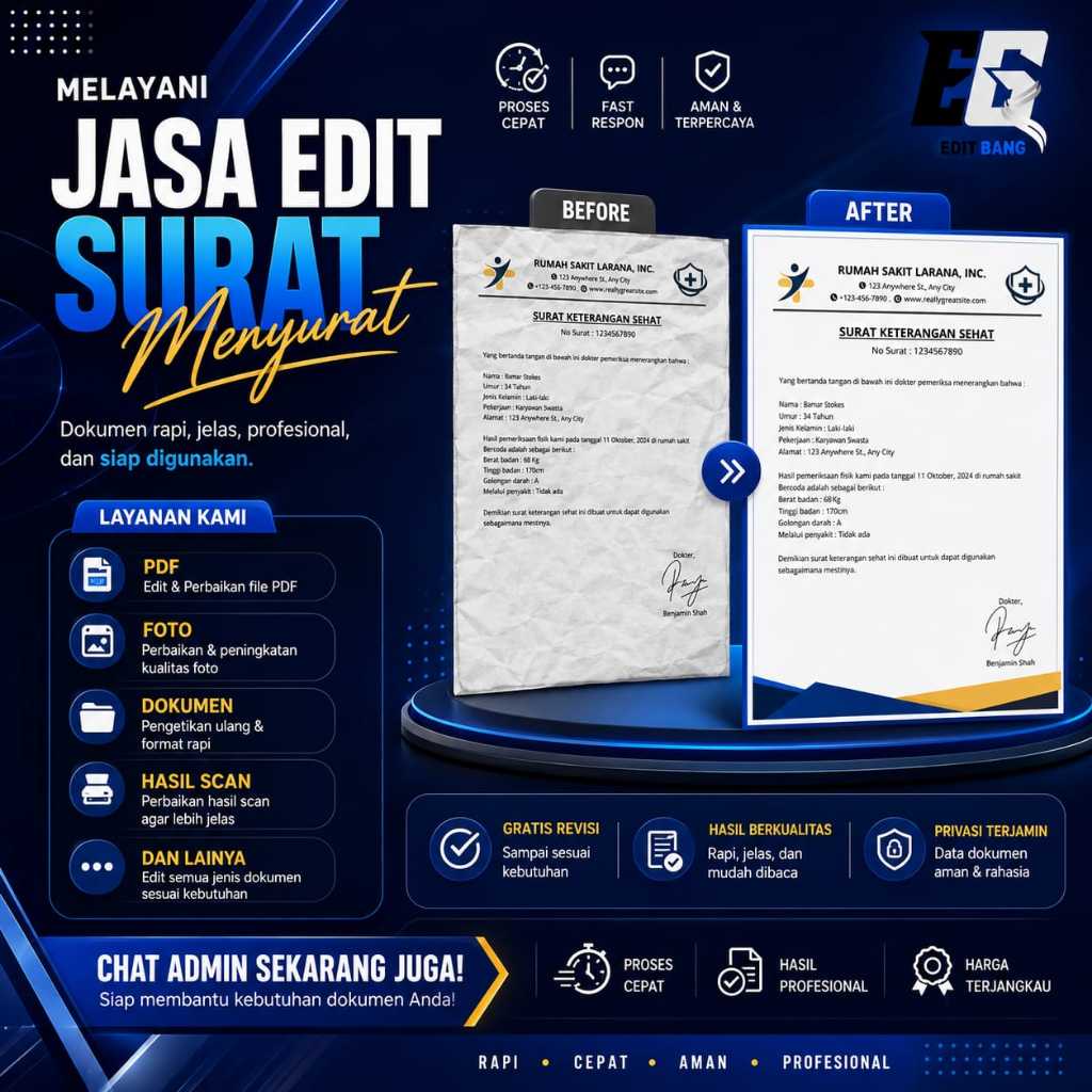 Jasa Edit/Surat Menyurat/ Sakit/ Dokumen, Dan Lainya