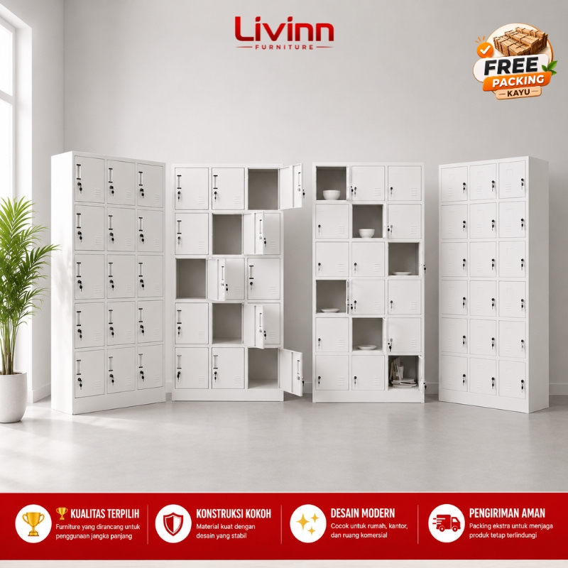 Livinn Furniture  Loker Besi Besar 1-24 Pintu | Kapasitas Maksimal, Lebih Hemat Dibanding Banyak Lok