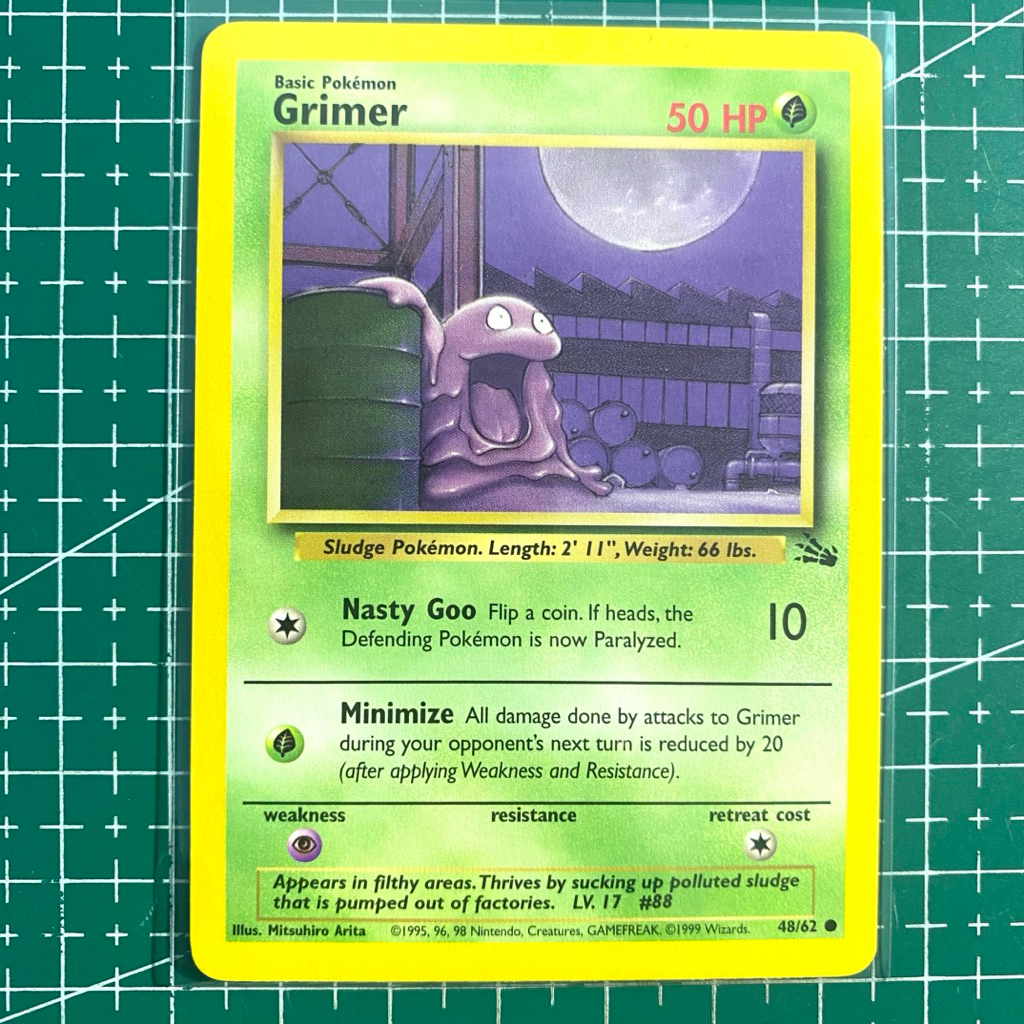 Grimer Pokemon Fossils 48/62 Pokemon Card English Old Back Vintage Original - Kartu Pokemon Vintage 