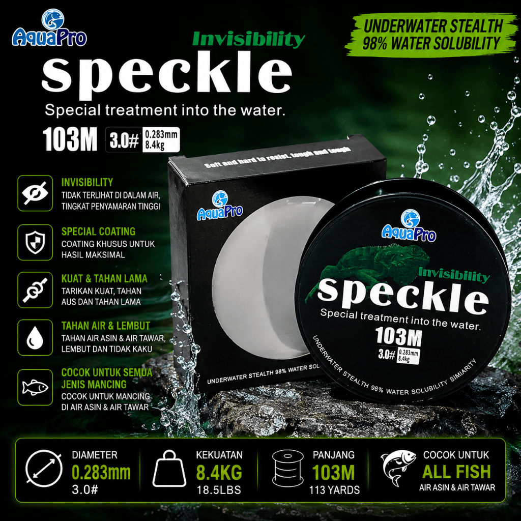 Senar Pancing Speckle Invisible 103m - Kuat, Tidak terlihat di dalam Air
