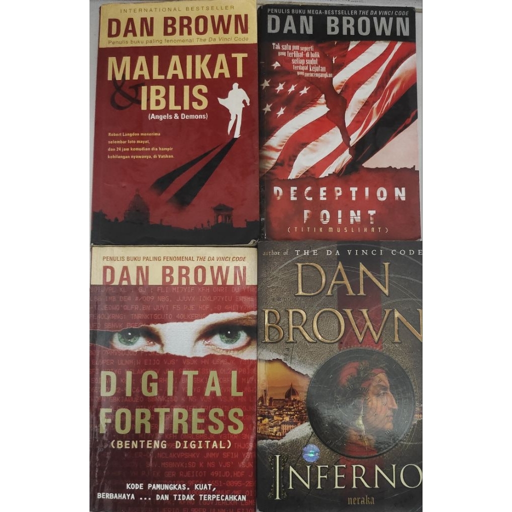NOVEL DIGITAL FORTRESS.DECEPTION POINT.INFERNO.MALAIKAT & IBLIS DAN BROWN BEKAS ORIGINAL