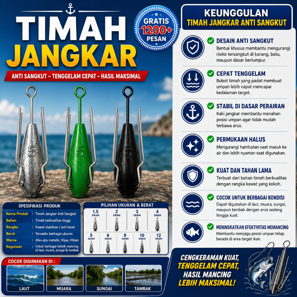 Timah Jangkar Mancing Dasaran Laut Sungai Anti Geser Pemberat Pancing Kuat Stabil