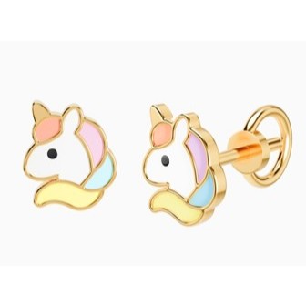 Littlethingshewear - Anting Anak Emas TWILIGHT Unicorn 8K - Anti Alergi Aman Loop-Screw (ulir)
