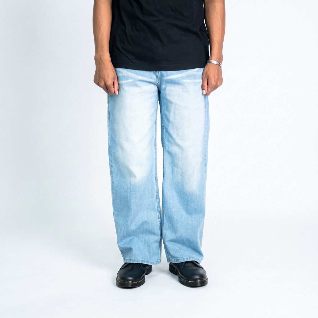 Nowear - Celana Jeans pria Basic Loose Denim Baggy Pants Wide Leg Gombrong Jeans panjang pria
