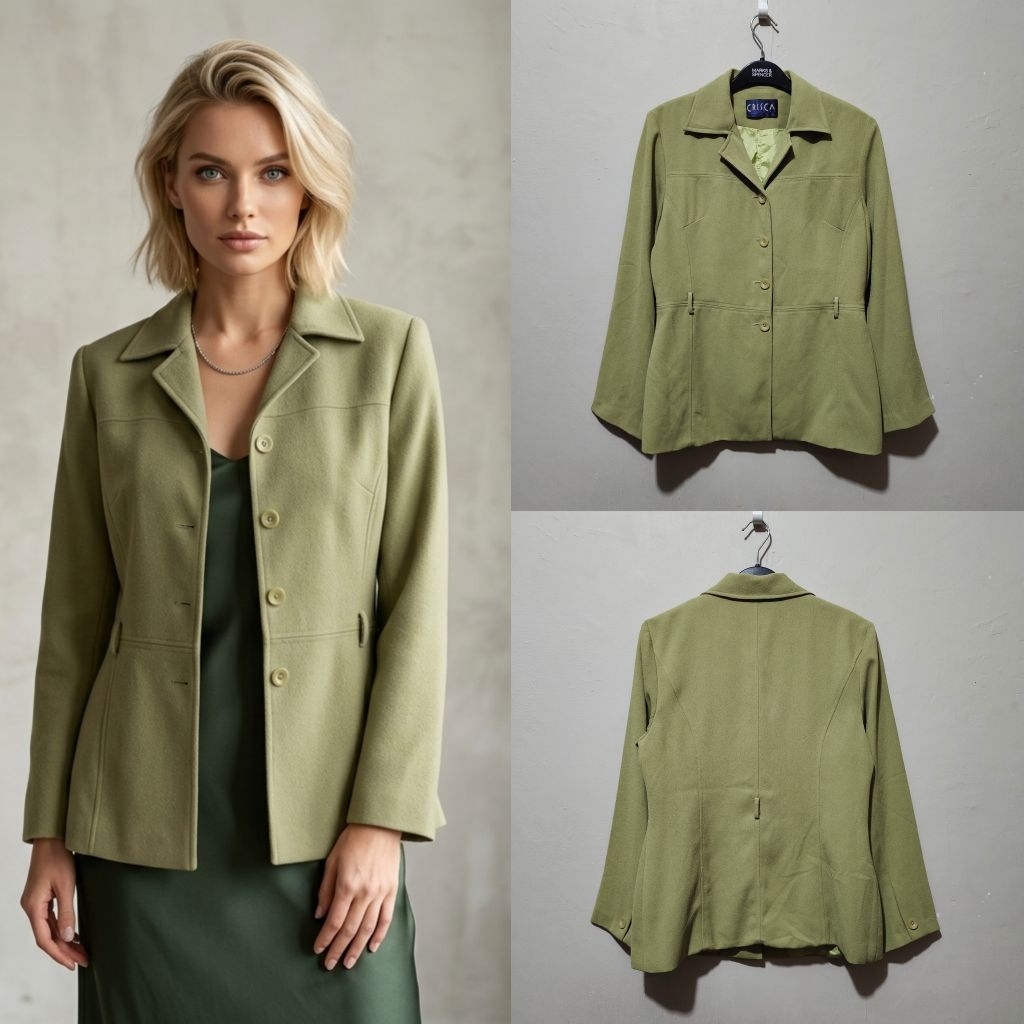 CRISCA green blazer hijau pupus blazer kerja blazer kantor blazer vintage y2k blazer kancing button 