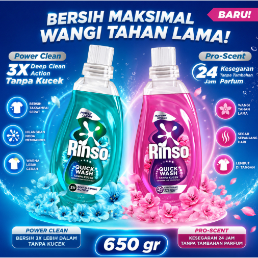 Rinso Botol Detergen Cair Pink Perfume Breeze 650g RINSO Cair Green Power