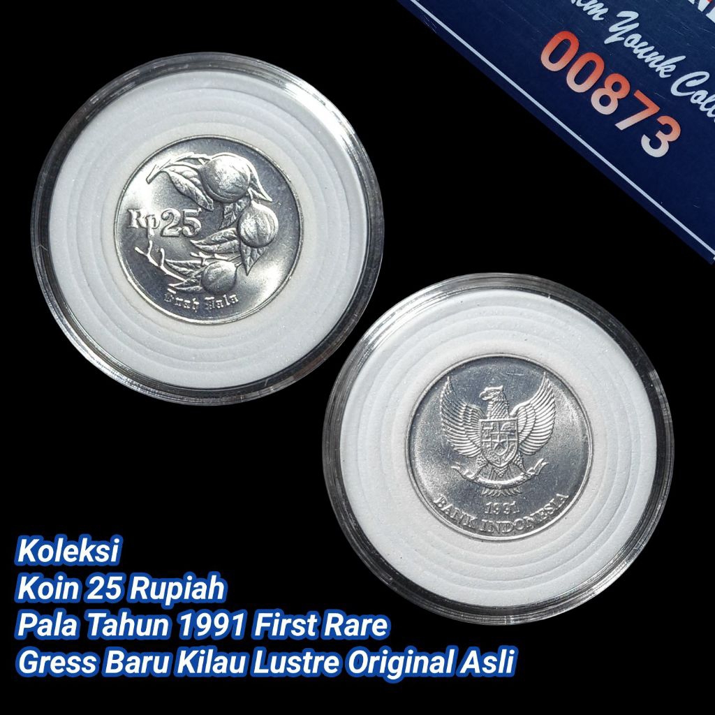 UKI091Coin 25 Rupiah (Buah Pala) Thn 1991 Langka Gress Lustre Original