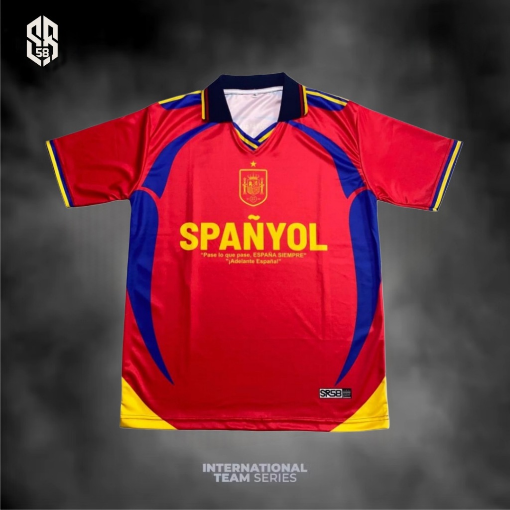 Jersey Vintage Spanyol Piala Dunia 2026 Kerah Rib Jersey Retro Fantasy Spanyol Pria Wanita