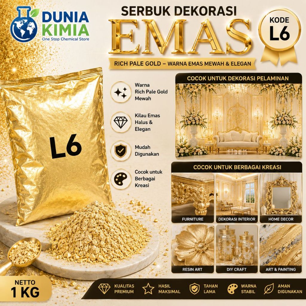 Serbuk Emas L6 - Rich Pale Gold - 1KG - Bubuk Emas Dekorasi Pelaminan - Cat Dekorasi Serbaguna