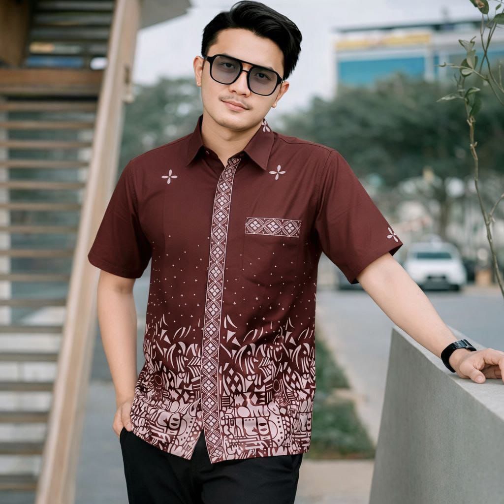 BATIK SERAGAM HAJATAN Kemeja Batik Pria Lengan Panjang untuk Seragam Hajatan Kantor Sekolah Pesta Ha