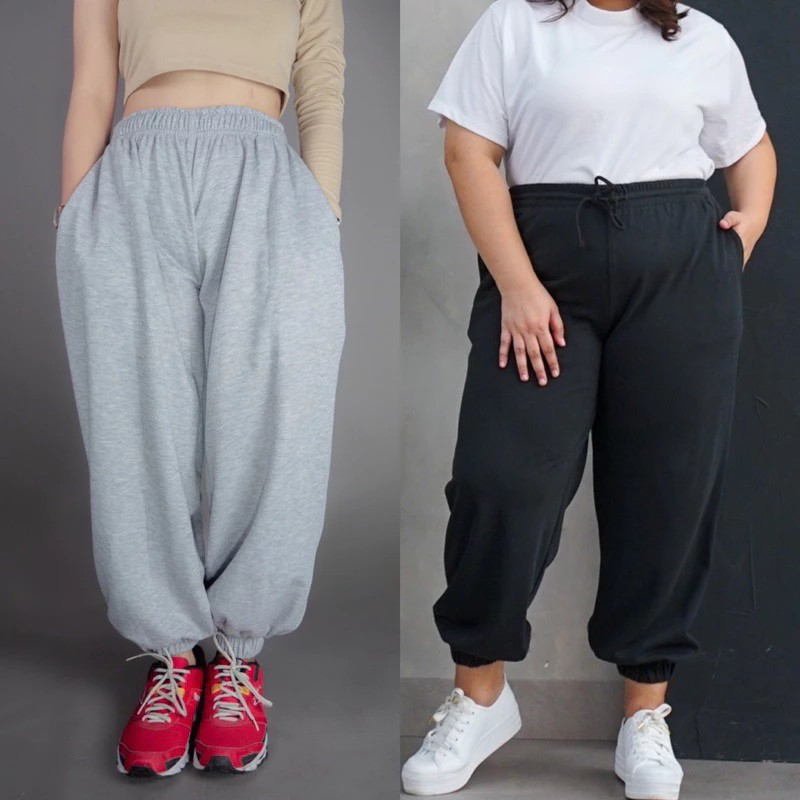 BIGSIZE SWEATPANTS JOGGER JUMBO OVERSIZE HIGHWAIST PRIA WANITA KOREAN STYLE
